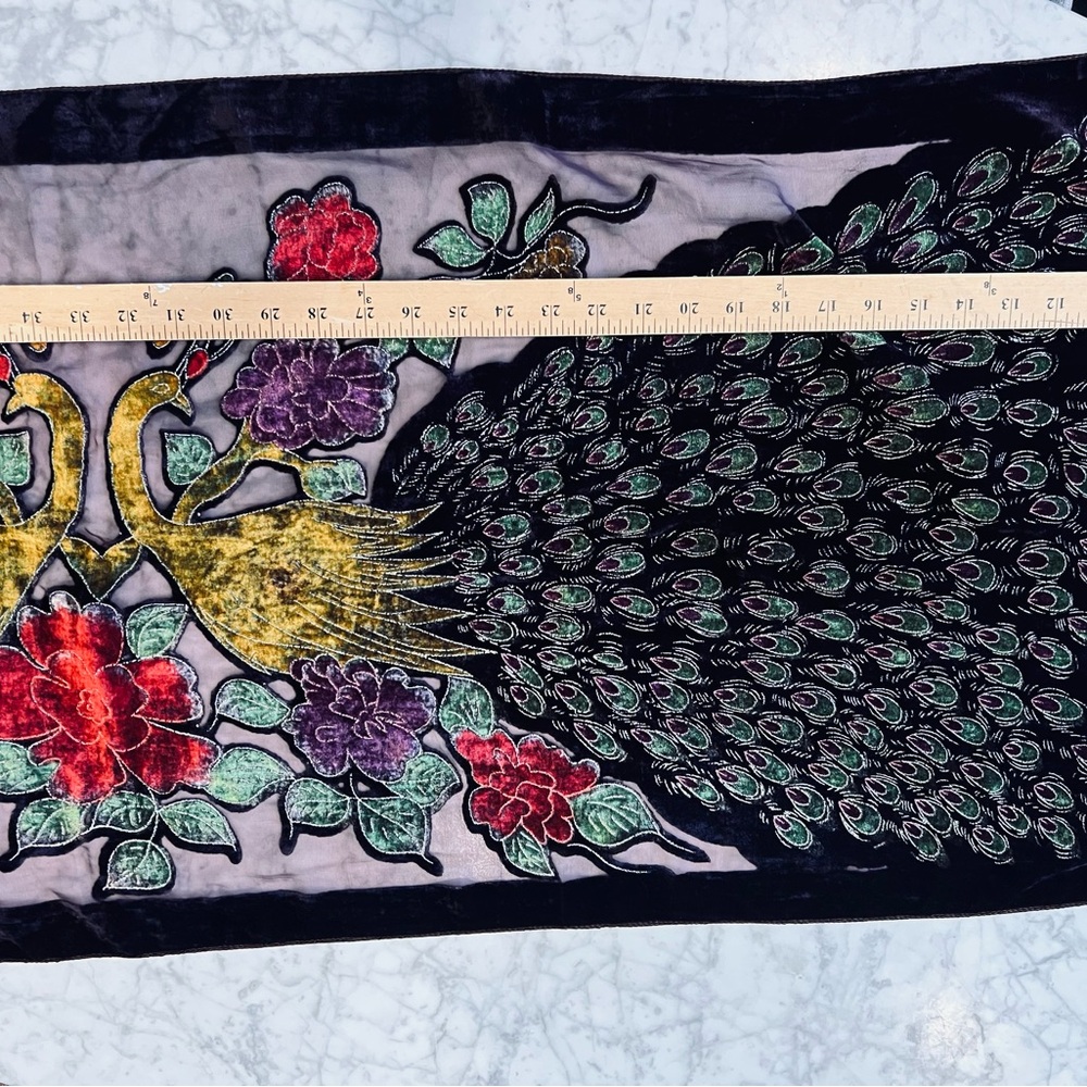 Dark Purple and Gold Peacock Scarf